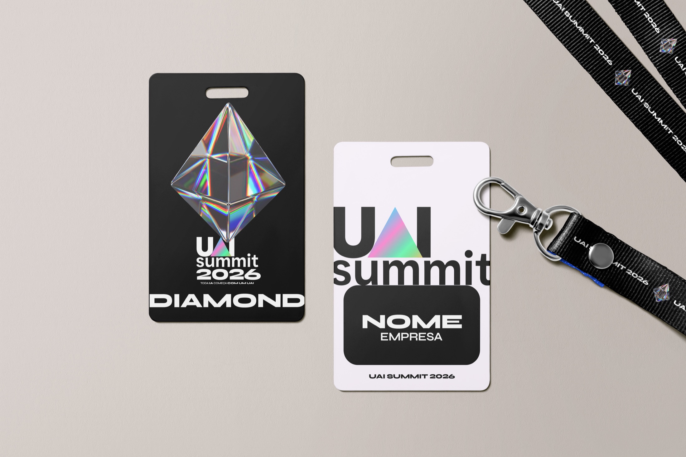 UAI Summit 2026 — credenciais Diamond e lanyards